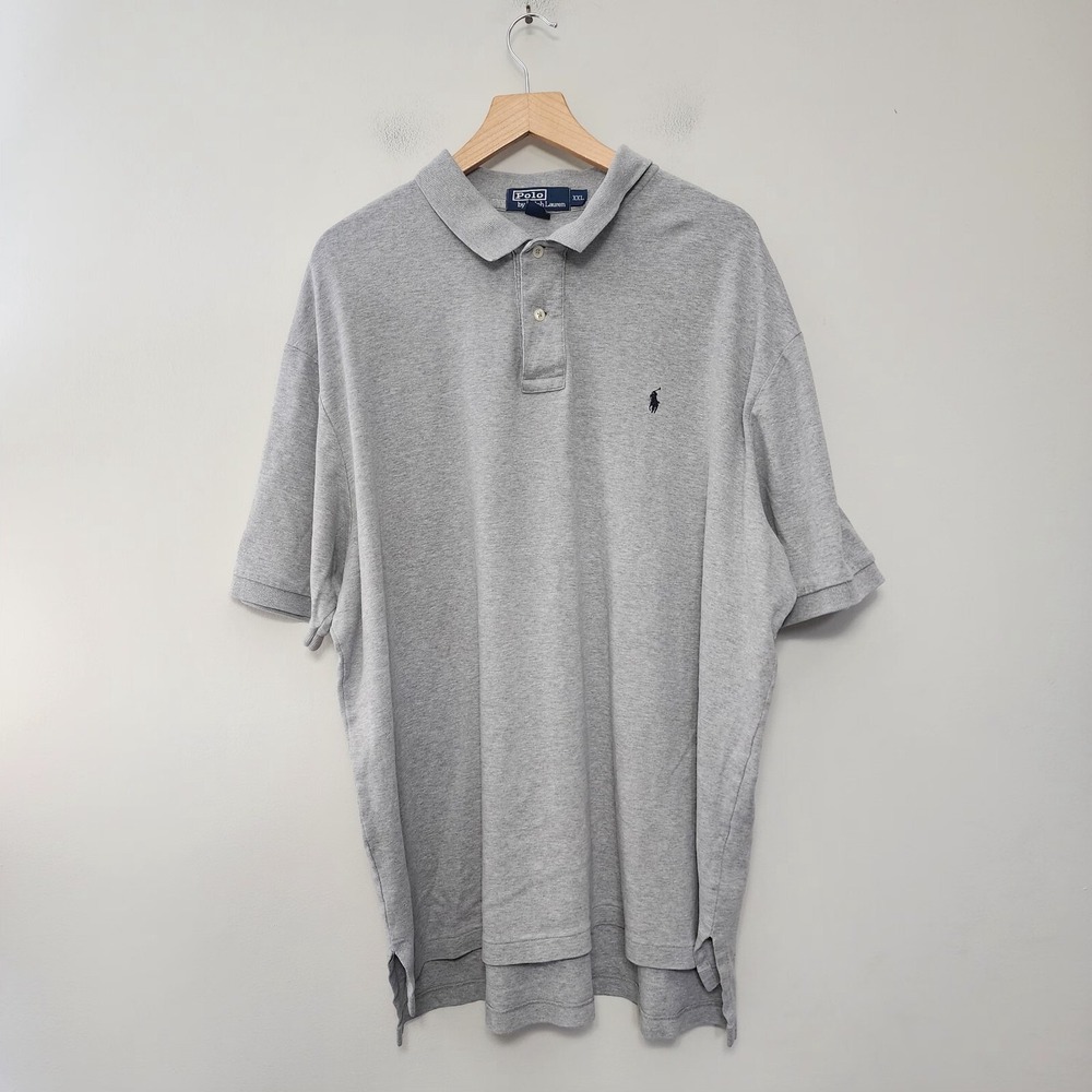 Polo Ralph Lauren Shirt Mens 2XL Gray Cotton Collared Pony Casual Golf Vintage